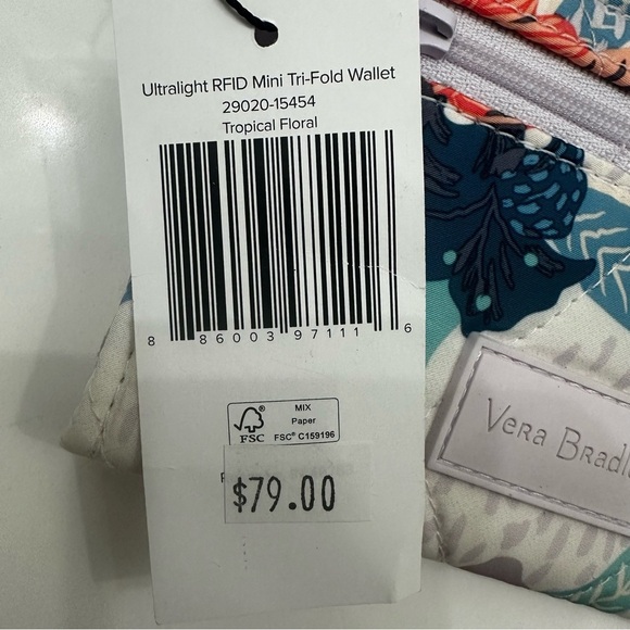 Vera Bradley Ultralight RFID Mini Tri-fold Wallet - Tropical Floral Print - Picture 4 of 12
